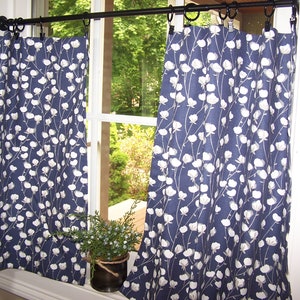 Blue Cotton Flower Boho Curtains, Cafe Curtains, Tier Curtains, Kitchen Curtains, Bathroom Curtains, Farmhouse, French Country, Blue,White