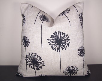 Decorative Pillow Cover, Flax Linen Black Dandelion, Throw Pillow, Couch Pillow, Modern Farmhouse