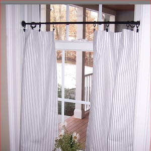 Ticking Stripe Curtains, Cafe Curtains, Tier,  Valance, Kitchen, Bathroom, Farmhouse, French Country, Black & White, Choose 1 or 2 Panels
