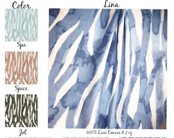 Lina Modern Stripe White Blue Slub Cotton, Pair Drapery Panels, 24" Narrow, 52" Wide. Lining Blackout Pleats Grommets Available Upgrades