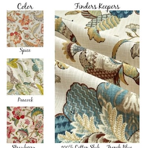 Custom Curtains, Finders Keepers French Blue, Jacobean, Living Room, PAIR 24&quot; or 50&quot; Wide, Upgrades, Lining, Pleats, Back Tabs, Grommets