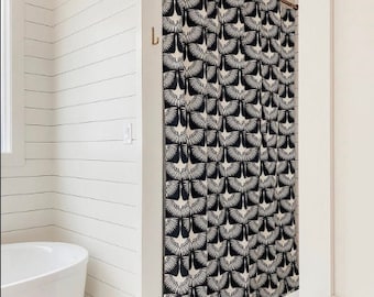 Genevieve Gorder Shower Curtain // Waverly Black Flock // Swan // Art Deco // Flock of Birds // Geese // Black and Offwhite