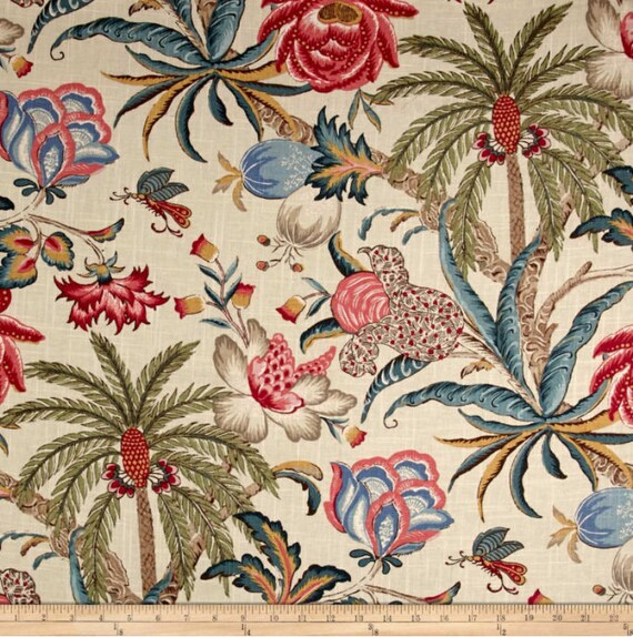 Blue Linen Curtains Waverly Exotic Palm Curiosity Linen Etsy