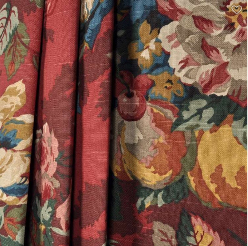 Red Custom Curtains, P Kaufmann Queensland Floral, Pair Drapery Panels. Choose 24 or 52 Width. Various Lengths. Upgrades: Lining, Pleats image 1