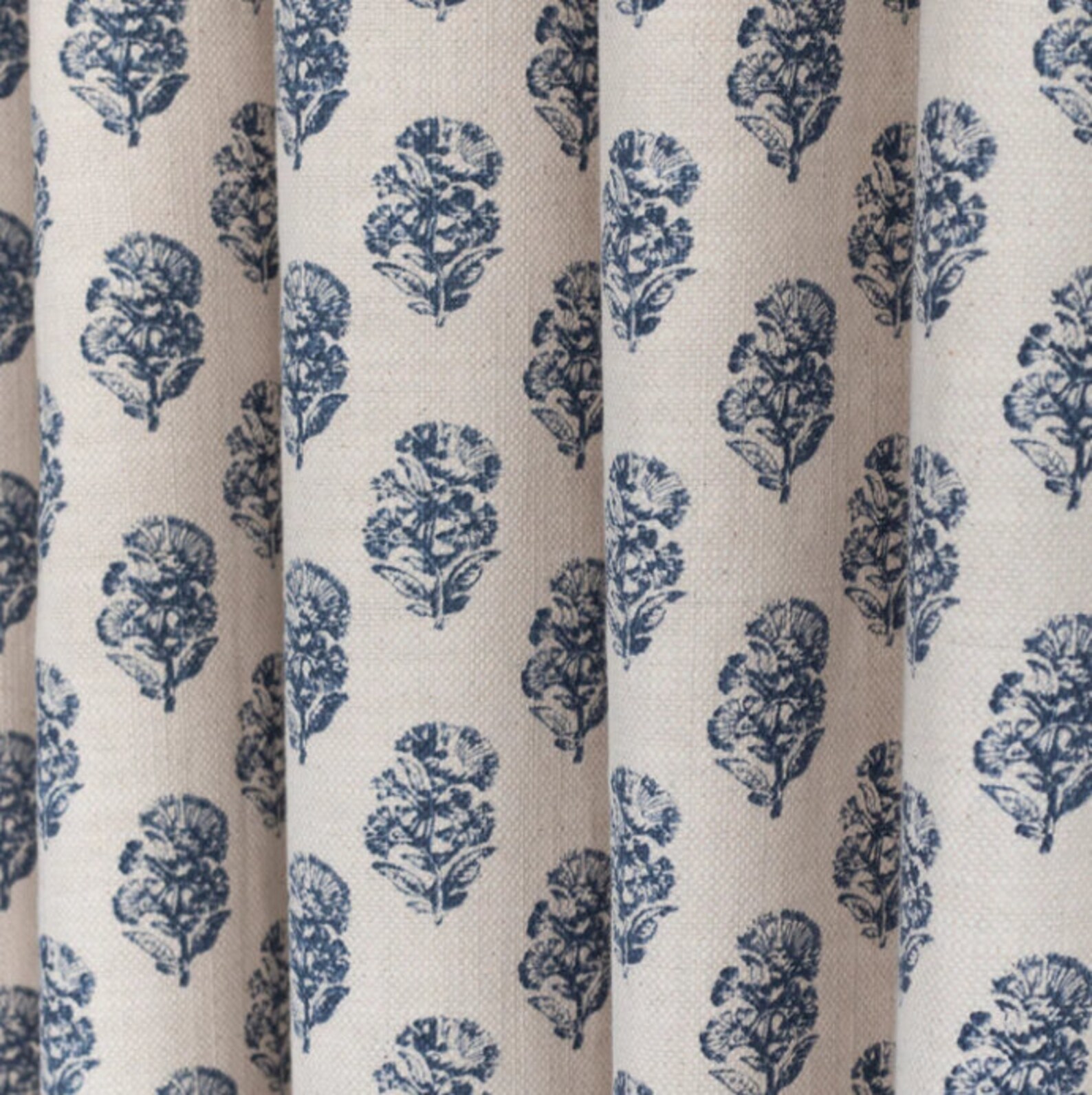 Luxury Drapes Linen Blue Floral Block Print Curtains Modern Etsy