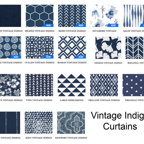 Blue Curtains - Vintage Indigo -  Premier Prints Cotton Canvas - Window Treatments - Pair Drapery Panels - 24" Wide -50" Wide