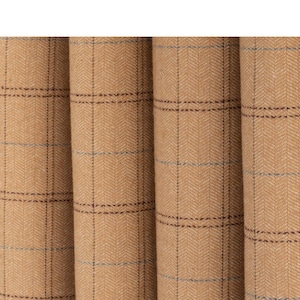 Luxury Drapes, Tonic Living Lundie Wool Plaid Beige Check, Modern Farmhouse,  Kitchen, Bedroom, PAIR 24&quot; 52&quot; Wide Camel
