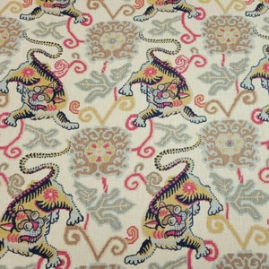 Luxury Chinoiserie Drapes, Tea Curtains, Heavy Basketweave, Kitchen, Bedroom, PAIR 24&quot; Wide, Tibetan Tiger Asian