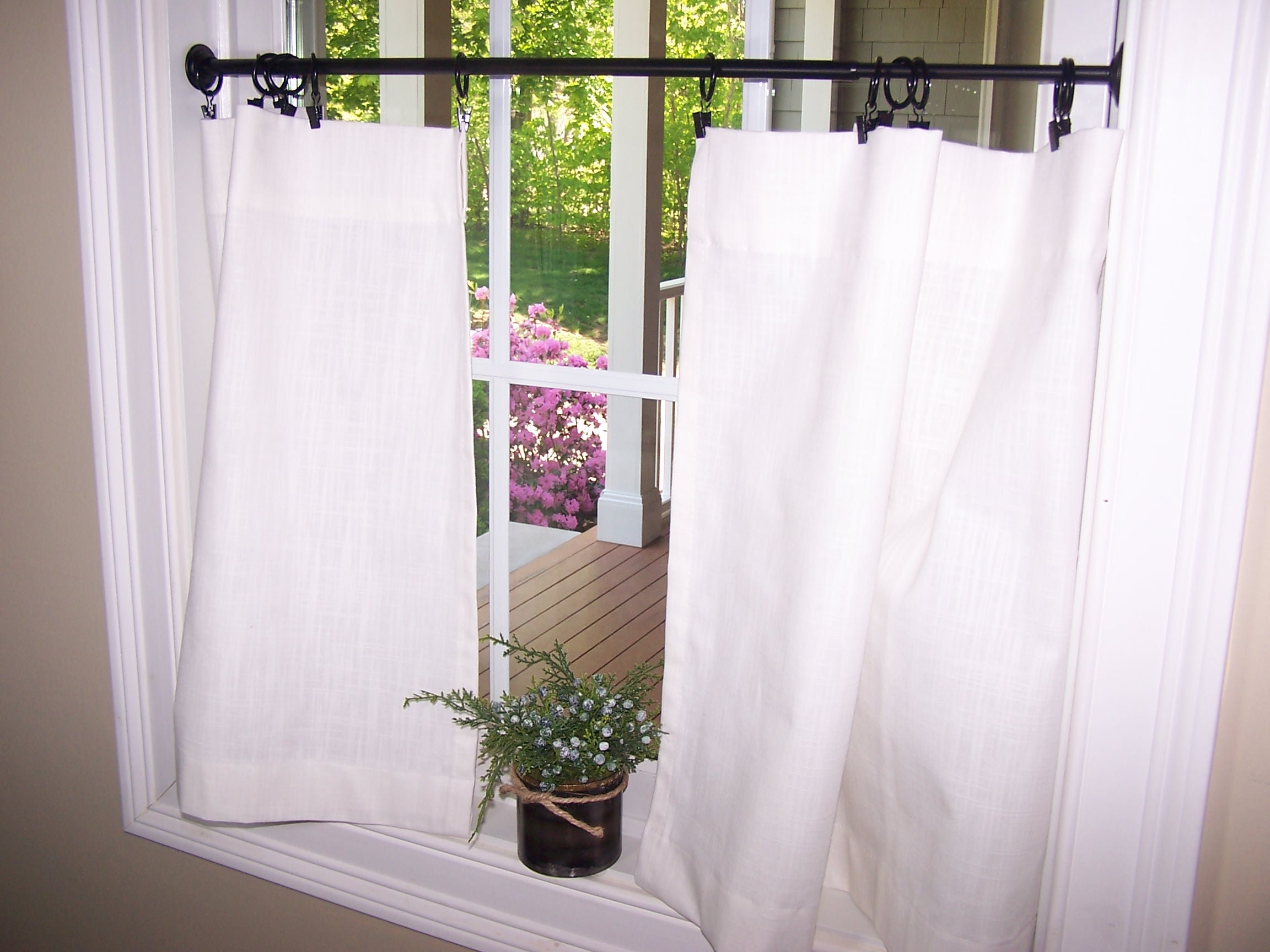 White Linen Like Cotton Cafe Curtain Window Pane Valance Etsy