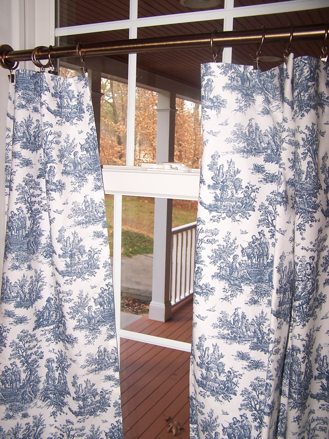 Blue Toile Curtains, Cafe , Tiers, Kitchen, Bathroom, Farmhouse, French