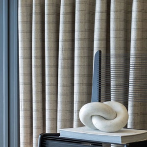 Luxury Drapes, Tonic Living Dorset Wool Plaid Beige Check, Modern Farmhouse,  Kitchen, Bedroom, PAIR 24&quot; 52&quot; Wide Light Grey
