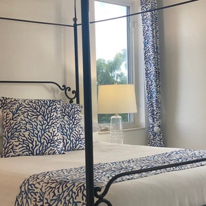 Luxe Linen Curtains, Nautical Drapes, Sealife, Ocean, Beach, Living Room, Coral Reef, PAIR OF PANELS,  Bedrunner,  Pillow Palace Blue