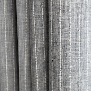 Grey Stripe Luxury Drapes, Handmade Curtains, Heavy Woven Linen Blend, Modern Farmhouse, Kitchen, Bedroom, PAIR 24&quot; 52&quot; Wide Tonic Living