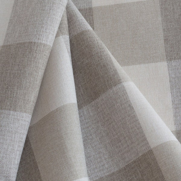 Luxury Drapes, Woven Neutral White and Taupe Beige Check, Modern Farmhouse,  Kitchen, Bedroom, PAIR 24" 52" Wide Large Plaid Tonic Living