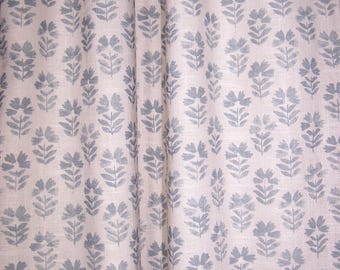 Luxury Drapes, Block Print Style Linen, Powder Blue,  Modern Farmhouse,  Kitchen, Bedroom, PAIR 24" 52" Wide
