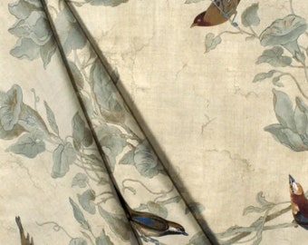 Luxury Cotton Drapes, Heritage Bird Song Curtains, Modern Farmhouse,  Kitchen, Bedroom, PAIR 24" 52" Wide, Color Ivory