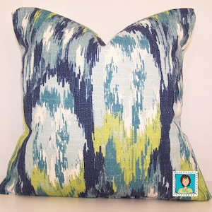 Frost Blue Pillow Cover, Euro.Sham, Lumbar,18 x 18, 20 x 20, 24 x 24,  Pillow Insert, Ikat, Barkcloth, Grey, Aqua, Navy and Lime