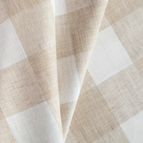 Luxury Drapes, Woven Neutral White and Beige Check, Modern Farmhouse,  Kitchen, Bedroom, PAIR 24" 52" Wide Large Plaid Tonic Living