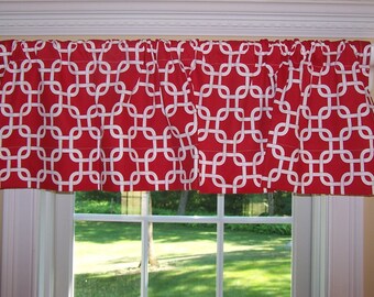 Red Valance - Premier Prints Fabric - Gotcha Lattice Squares - Red & White - 52" Wide x 16" Long Valance One Curtain Panel