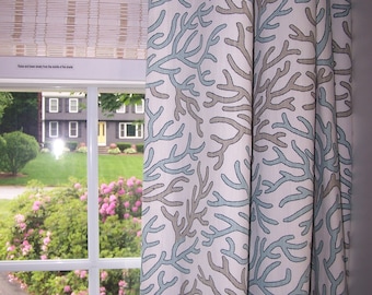 Luxury Linen Nautical Print Curtains, Pair Drapery Panels, Kitchen, Bath, Nursery, Bedroom, Drapes, Cafe, Tiers, Heavy Premier Prints