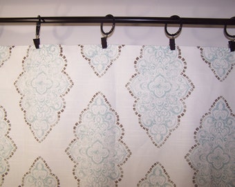 Snowy Blue CURTAINS, Large Medallion, Premier Prints, Pair Drapery Panels, 24" Wide, 50" Wide, Valance, Colors: White, Snowy Blue, Spa