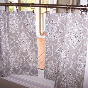 Damask Curtains, Cafe , Tier or Valance, Kitchen Curtains, Bathroom, Farmhouse, French Country, Ecru & Offwhite, Choose 1 or 2 Panels