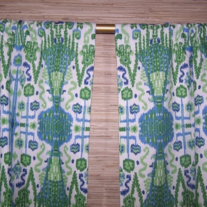 Lacefield Bindi, Ikat, Kelly Green, Cobalt, Pair Custom Drapery Panels ...