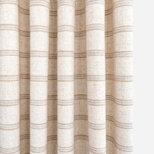 Luxury Stripe Drapes, Heavy Linen Blend Woven, Modern Farmhouse, Curtains, PAIR 24&quot; 50&quot; Wide, Tonic Living Yarmouth Sand Rustic Wool Feel