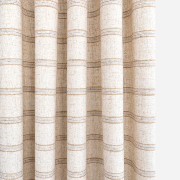 Luxury Stripe Drapes, Heavy Linen Blend Woven, Modern Farmhouse,  Kitchen, Bedroom, PAIR 24" 50" Wide, Tonic LIving Yarmouth Sand