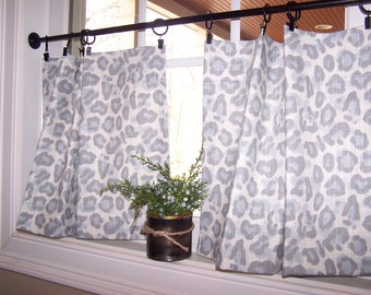 Boho Curtains, Cafe, Tiers, Valance,  Kitchen, Bathroom Curtains, Farmhouse, French Country, Mineral Blue and White, Choose 1 or 2 Panels