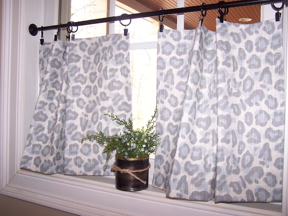 Boho Curtains, Cafe, Tiers, Valance,  Kitchen, Bathroom Curtains, Farmhouse, French Country, Mineral Blue and White, Choose 1 or 2 Panels