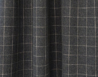 Luxury Drapes, Tonic Living Charcoal Wool Plaid Beige Check, Modern Farmhouse,  Kitchen, Bedroom, PAIR 24" 52" Wide
