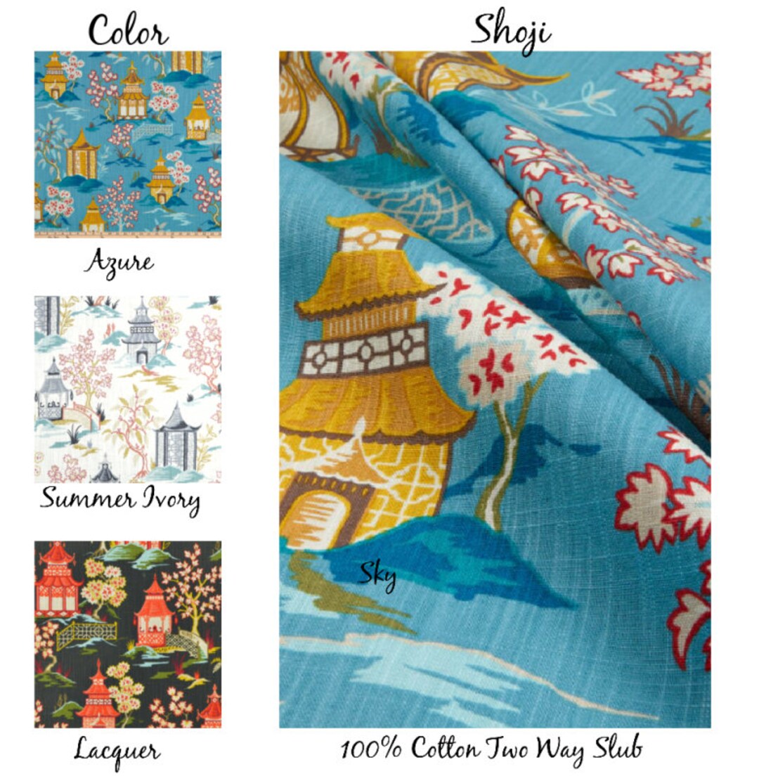 Covington Shoji Pagoda Asian Curtains, Heavy Linen Like Cotton Slub