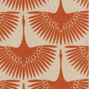 Burnt Orange Curtains, Waverly Genevieve Gorder Flock LINEN, Swan, Geese, Tigerlily, Custom Curtains,Pair Drapery Panels, 24&quot; Wide,52&quot; Wide