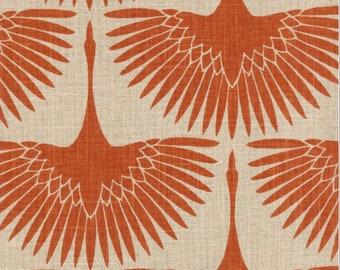 Burnt Orange Curtains, Waverly Genevieve Gorder Flock LINEN, Swan, Geese, Tigerlily, Custom Curtains,Pair Drapery Panels, 24" Wide,52" Wide