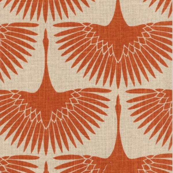 Burnt Orange Curtains, Waverly Genevieve Gorder Flock LINEN, Swan, Geese, Tigerlily, Custom Curtains,Pair Drapery Panels, 24" Wide,52" Wide