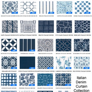 Blue Curtains - Italian Denim -  Premier Prints Cotton - Window Treatments - Pair Drapery Panels - 24" Wide -50" Wide