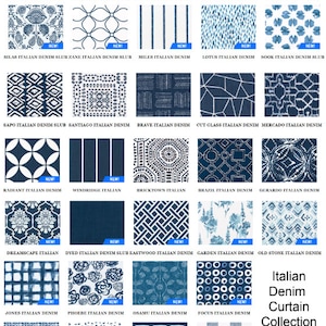 Blue Curtains - Italian Denim -  Premier Prints Cotton - Window Treatments - Pair Drapery Panels - 24&quot; Wide -50&quot; Wide