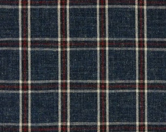 Luxury Linen Drapes, Plaid Curtains, Heavy Linen Blend Woven, Modern Farmhouse,  PAIR 24" Wide, Check, Window Pane Indigo