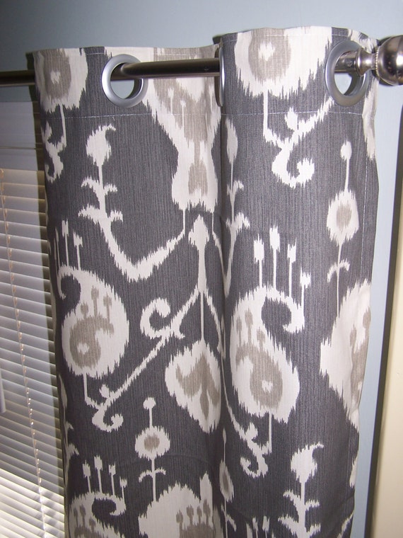 Charcoal Grey Ikat Curtains With Grommets Choose Unlined Or Etsy
