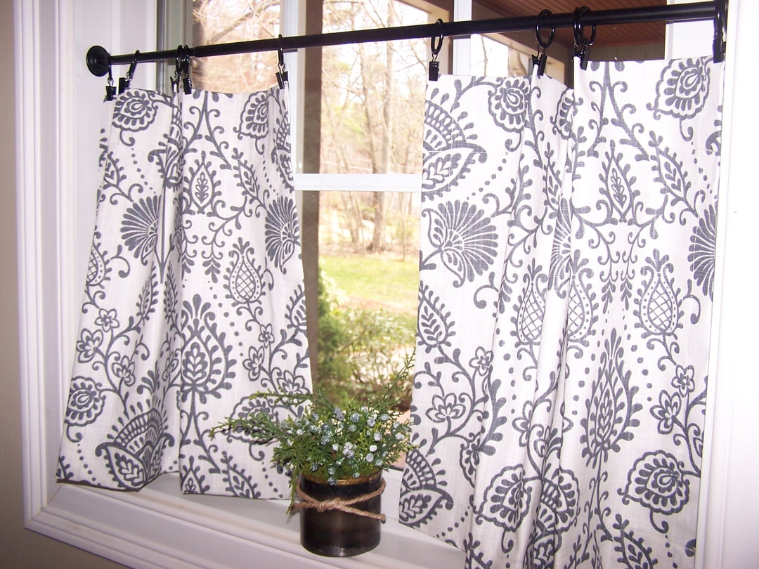 Boho Cafe Curtain, Tier, Valance, Kitchen, Bathroom, Farmhouse, Black