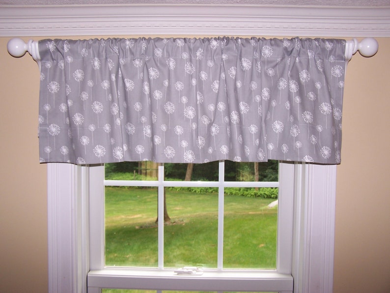 Premier Prints Fabric Storm Grey & White Dandelion Flower 52 Wide x 16 Long Valance One Curtain