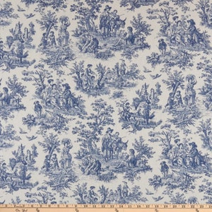 Blue Curtains, Waverly Rustic Toile, Indigo Blue Toile, Custom Curtains,Pair Drapery Panels, 24&quot; Wide,50&quot; Wide