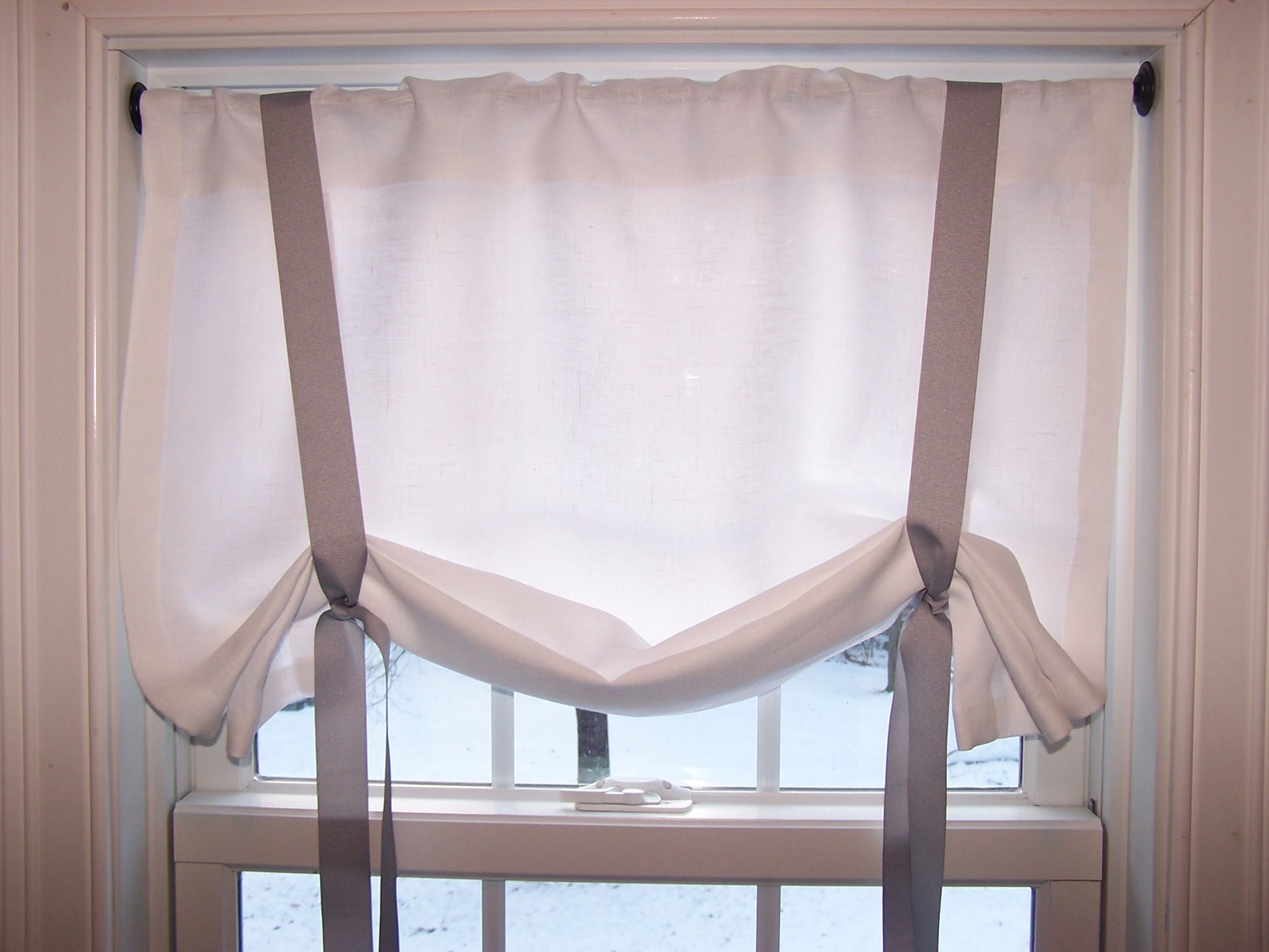 White Linen Tieup Valance Stationary French Country Etsy