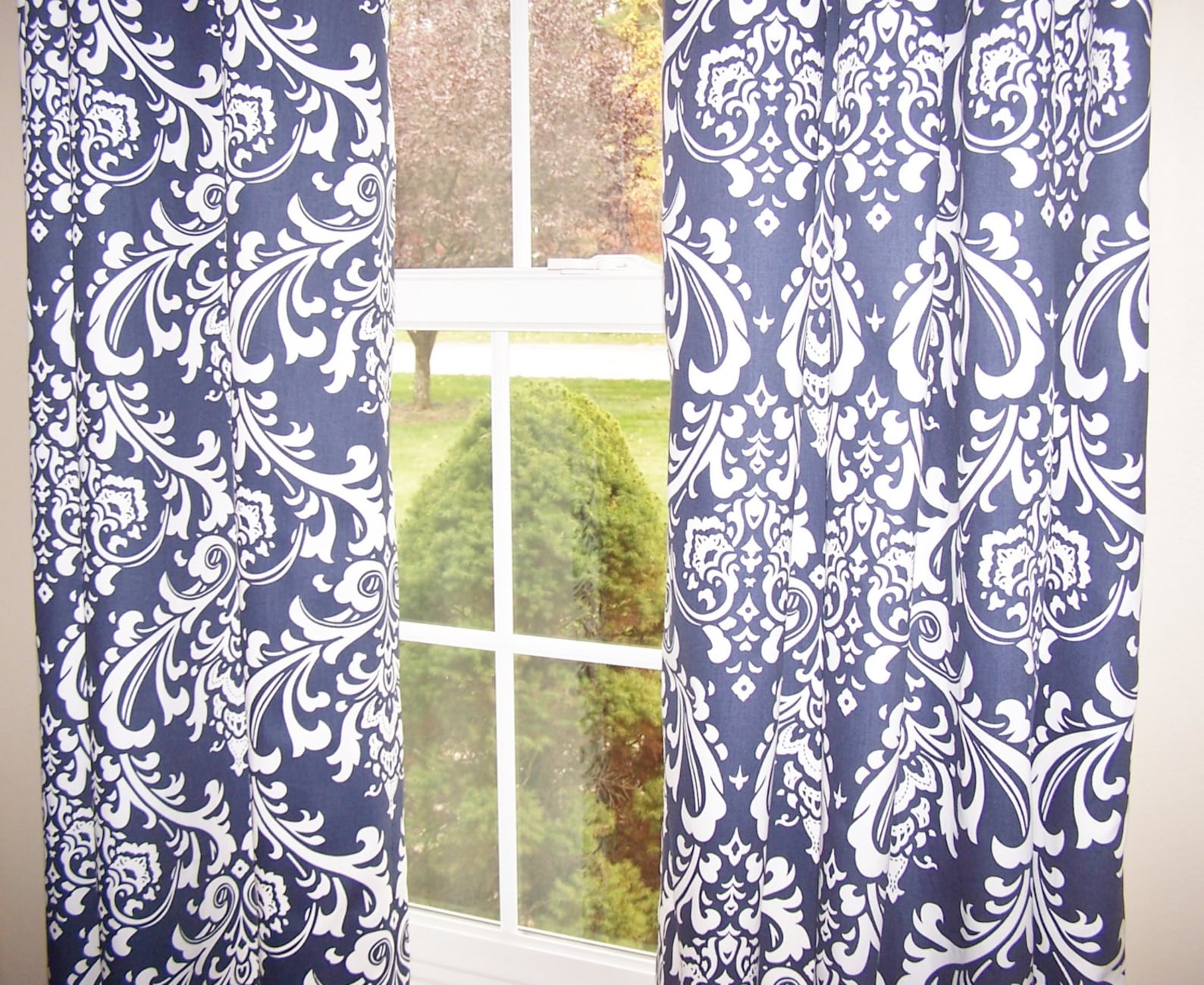 Blue Curtainsdark Blue Curtainsnavy Curtains Blue Damask Etsy