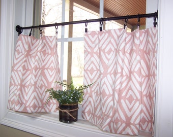 Blush Pink Curtains, Cafe Curtains, Tier Curtains, Kitchen Curtains, Bathroom Curtains, Farmhouse, French Country, Blush, White Grey