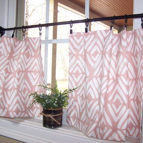 Blush Pink Curtains Cafe Curtains Tier Curtains Kitchen Etsy