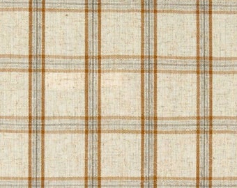 Luxury Linen Drapes, Plaid Curtains, Heavy Linen Blend Woven, Modern Farmhouse,  PAIR 24" 50" Wide, Check, Window Pane Sand Ivory Rust