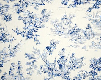 Covington Musee Toile Indigo Curtains, Cotton Drapes, Living Room, Kitchen, Dining Room, French Country, PAIR 24" 50" Wide Color: Blue Ivory