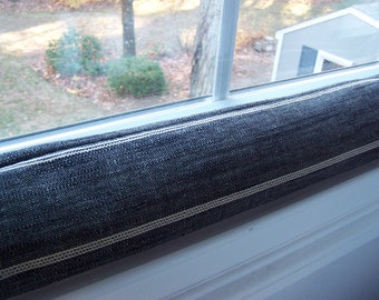 Window Snake - Door Snake - DOOR DRAFT Stopper - Dodger - Heavy Woven Linen Blend - Black - Farmhouse - Richloom Designer Fabric - UNFILLED